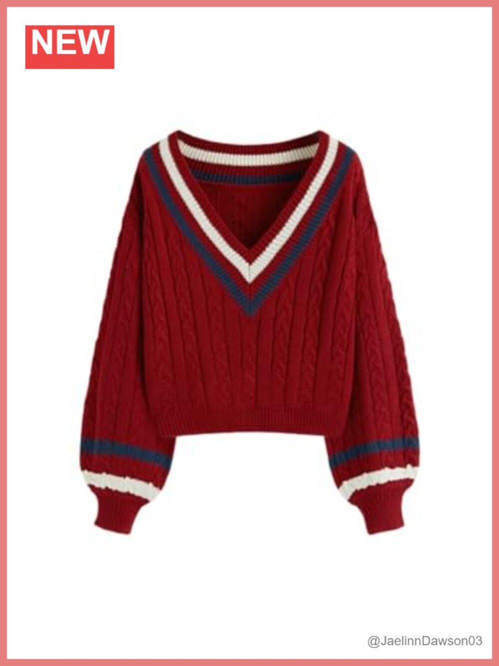 CIDER Cable Knit Sweater V Neck Long Sleeve Pullover Regular Fit Knit Top